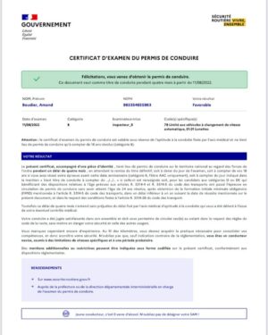 CEPC Résultat permis de conduire
